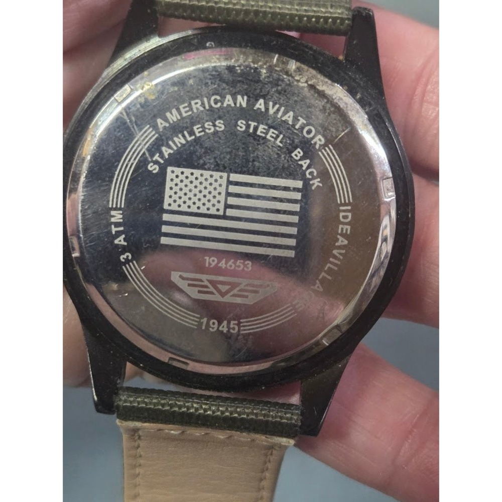 American Aviator Watch 1945 Series Black Dial Green Nylon Strap 3ATM 194653 - Picture 3 of 3